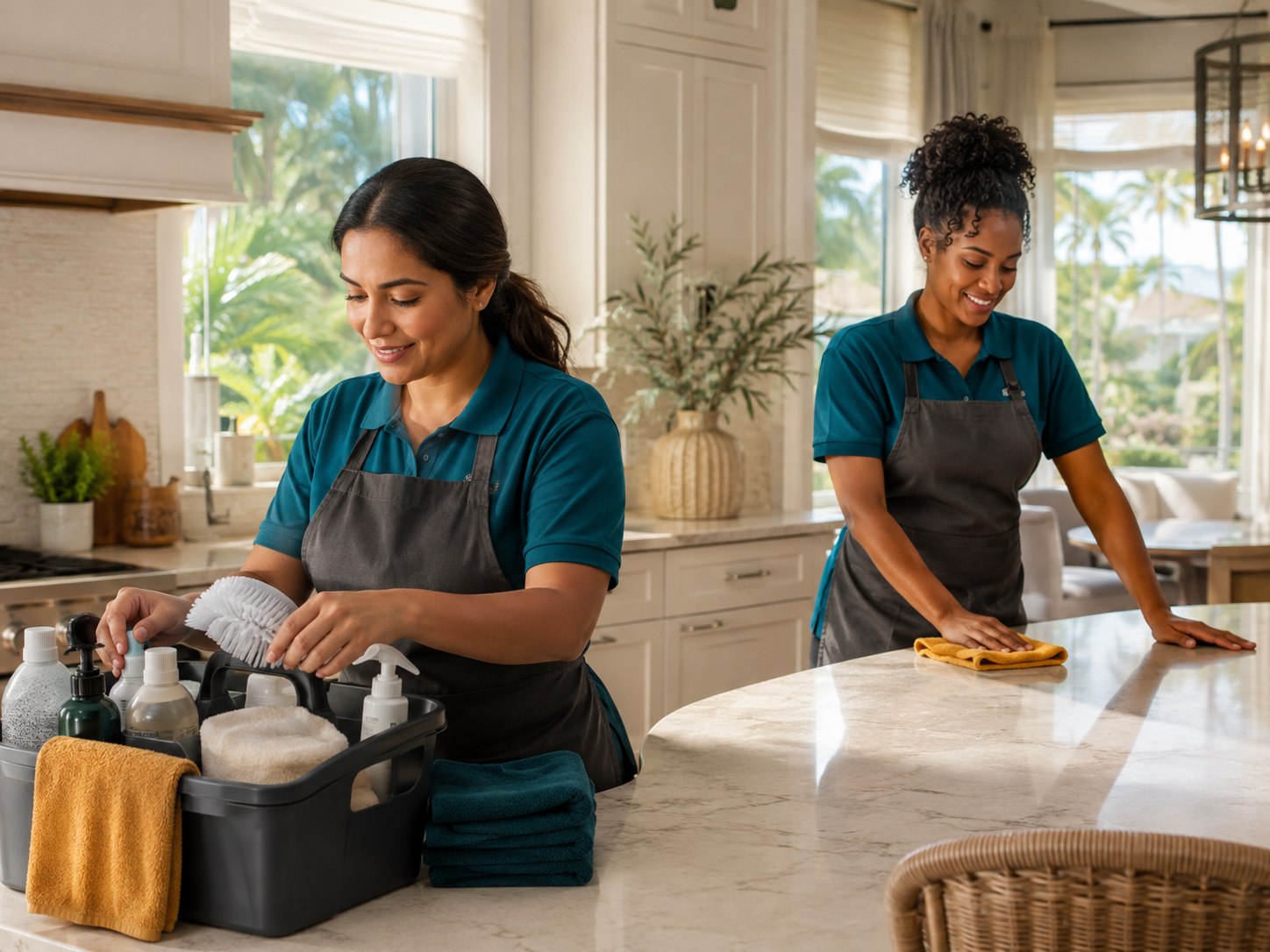 Cleaning a bright, furnished home